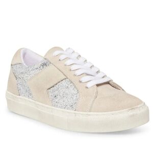 NEW STEVEN by Steven Madden Parody Leather Glitter Cream Sneakers
